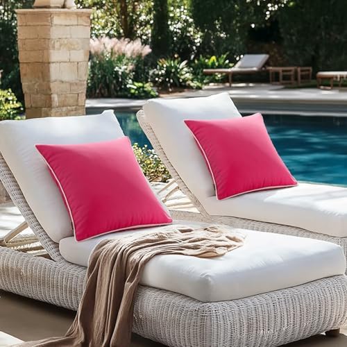 MIULEE 2 Pack Waterproof Outdoor Pillow Covers Hot Pink 18x18 Inch