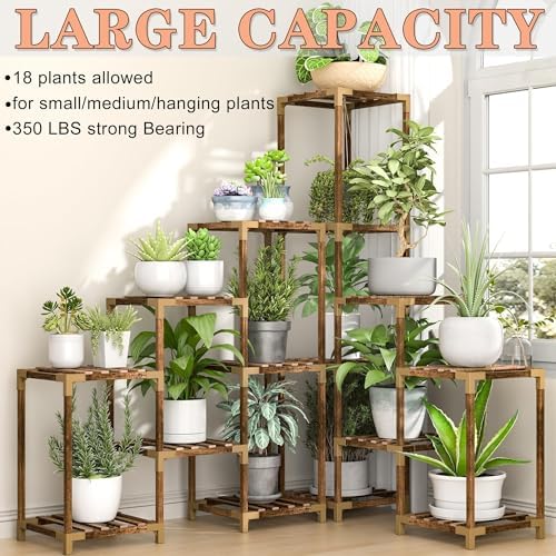 HOMKIRT Large Corner Plant Stand with Grow Light