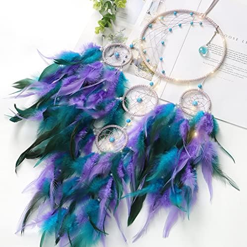 KHOYIME LED Dream Catcher Half Circle Moon Decor Purple Blue