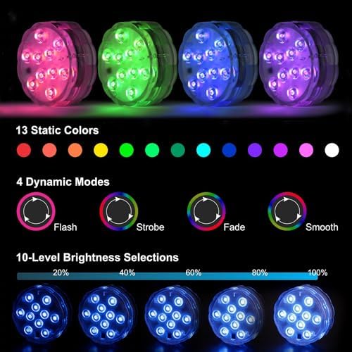 KIKOMO Submersible LED Lights with Remote 4 Pack