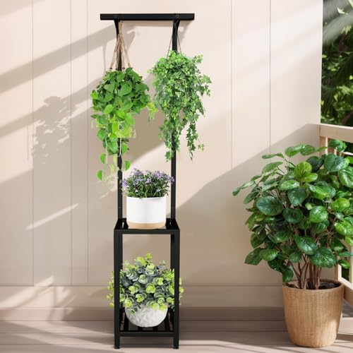 LLAXERGU 65 Tall 3 Tiered Plant Stand Outdoor Indoor Hanging Display Rack