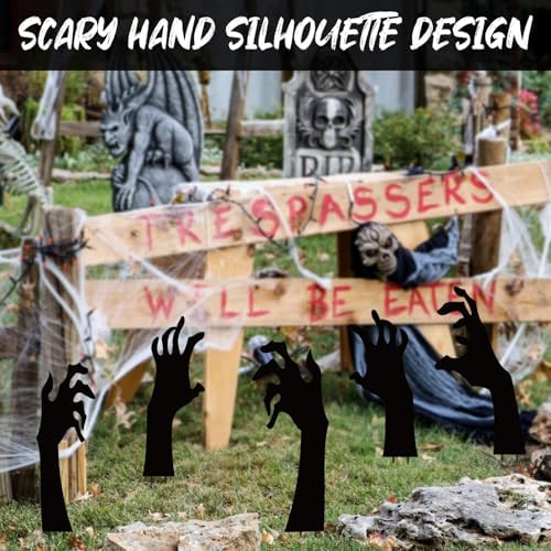 5 Halloween Black Hand Yard Signs with Stakes