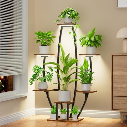 JUSTOGO Indoor Plant Stand with Grow Lights - 7 Tiered Corner Shelf for Home Decor