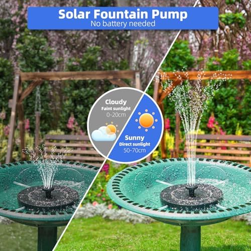 Solar Fountain for Bird Bath with 6 Nozzles and 4 Holders