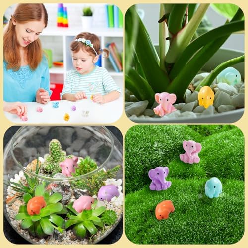 48 Pieces Small Elephant Figurine 8 Colors Miniature Garden Decor