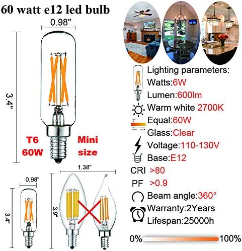 LiteHistory 6W Dimmable LED E12 Bulb 6Pack 2700K Warm White