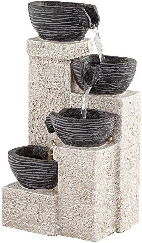 John Timberland Four Cup 11 Inch High Gray Faux Stone Water Fountain with LED Light