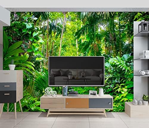 Tropical Rainforest Wallpaper Bedroom Green Leaf Art Decor