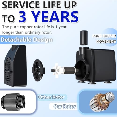 Knifel Submersible Pump 200GPH Auto Shut Off 52ft High Lift for Fountains Ponds Aquariums