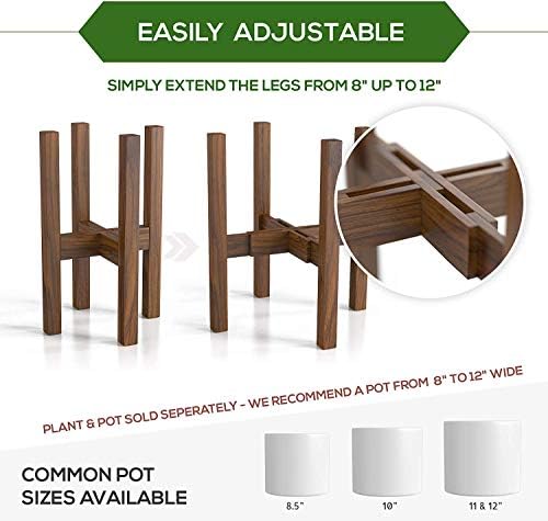 Mid Century Plant Stand - Dark Brown Solid Wood Adjustable