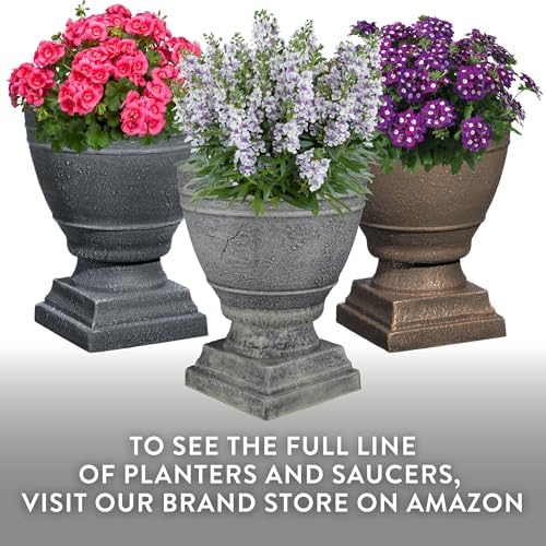Classic Home and Garden Spartan Urn Planter - Durable 14 Inch Ivory Ash Outdoor Indoor Planter