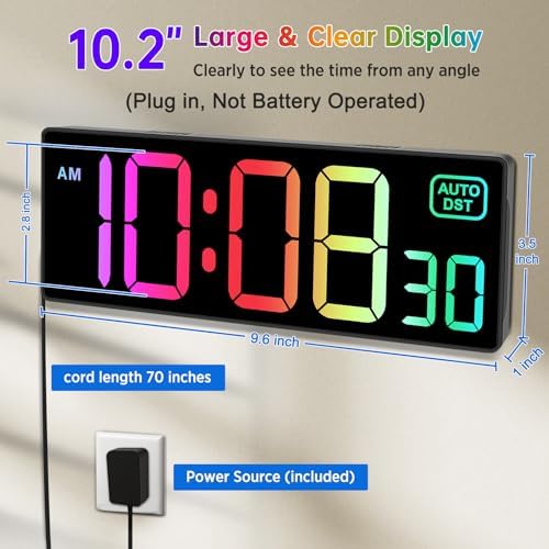 Soobest Digital Wall Clock with RGB Color and Remote Countdown Timer