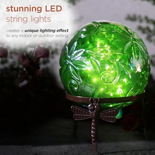 Alpine Corporation 13 Inch Pearlized Green Glass LED Gazing Globe with Stand