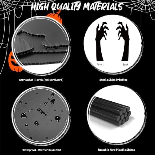 5 Halloween Black Hand Yard Signs with Stakes