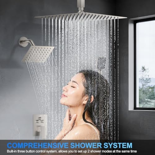 Woindo Shower Faucet Set with 2 Rain Heads and Handheld Diverter