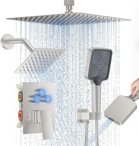 Woindo Shower Faucet Set with 2 Rain Heads and Handheld Diverter