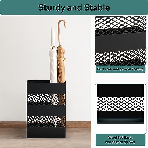LANDVOI Umbrella Stand Slim Metal Holder for Entryway with Removable Drip Tray and Weighted Base