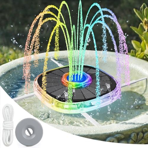 Solar Fountain with Colorful Lights and 4000mAh Battery