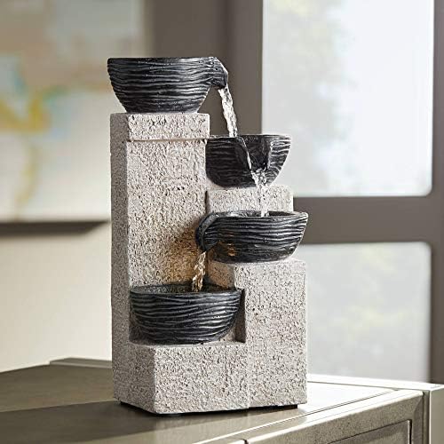 John Timberland Four Cup 11 Inch High Gray Faux Stone Water Fountain with LED Light