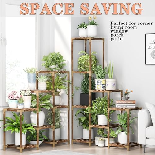 HOMKIRT Large Corner Plant Stand with Grow Light
