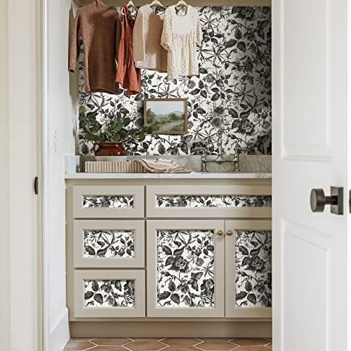 Floral Vintage Peel and Stick Wallpaper Black Rose Decor