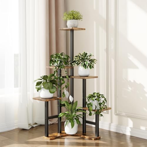 Corner Plant Stand Indoor 6 Tier Rustic Brown
