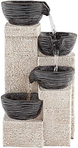 John Timberland Four Cup 11 Inch High Gray Faux Stone Water Fountain with LED Light