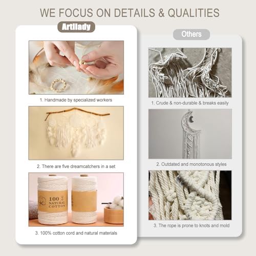 5 Pack Boho Dream Catcher Wall Hangings - White Handmade Decor for Bedroom and Home