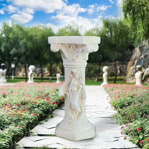 Vintage Weathered Winged Angel Roman Column Statue with Magnesium Pedestal Base