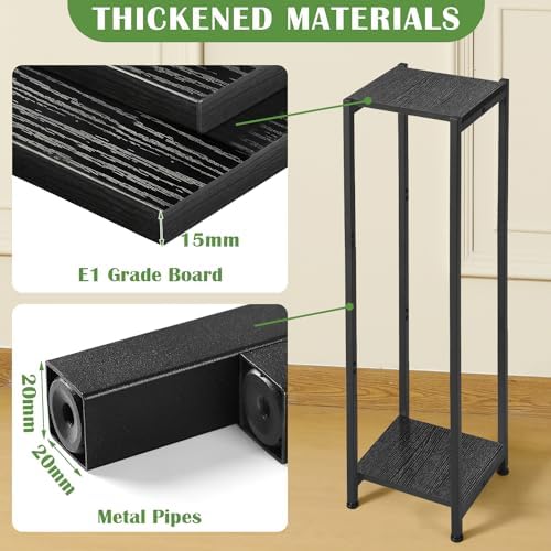 Extra Tall 2 Tier Plant Stand with Heavy Duty Wood 40 Inch Black