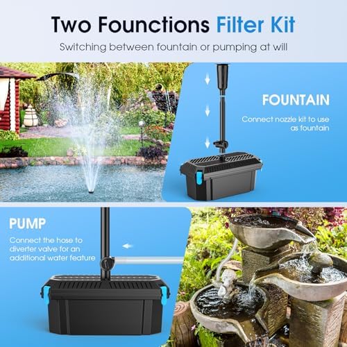 POPOSOAP Pond Filter with Pump Fountain Kit 660GPH Koi Pond Water Cleaner