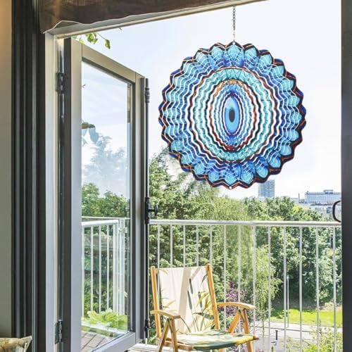 3D Wind Spinner Mandala 10 Inch Evil Eye Stainless Steel Hanging Ornament