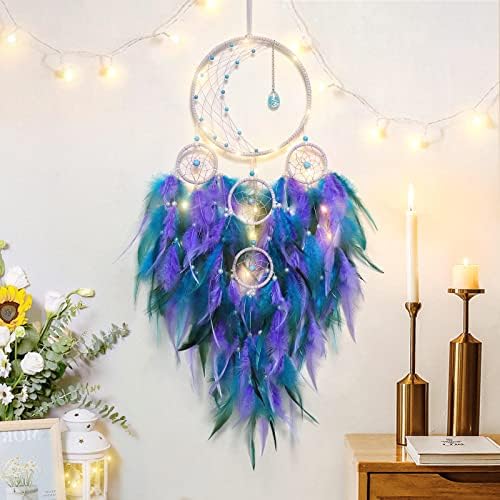 KHOYIME LED Dream Catcher Half Circle Moon Decor Purple Blue