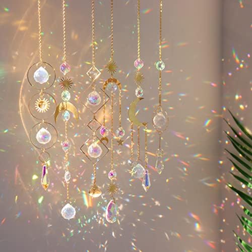 6 Piece Colorful Crystal Suncatcher Set with Chain