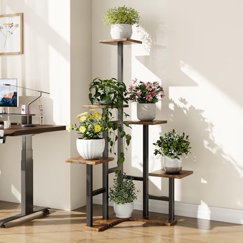 Corner Plant Stand Indoor 6 Tier Rustic Brown