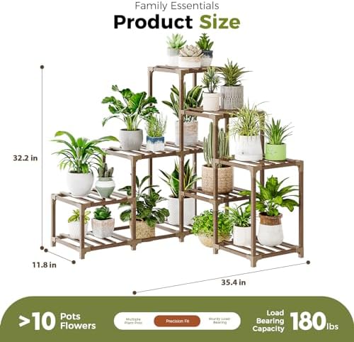 Bamworld 10-Pot Plant Stand for Indoor and Outdoor Use