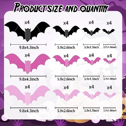 Pink Bats Halloween Wall Decal 48PCS