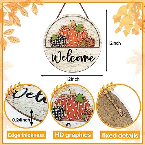 KORVITA Fall Welcome Door Sign 12x12 Inches