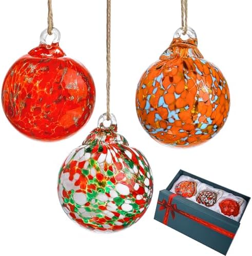 Set of 3 Hand Blown Glass Gazing Balls Decor