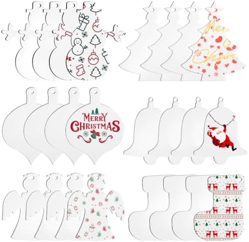 Sunnyclue 1 Bag 48Pcs Christmas Acrylic Blanks for Painting and DIY Crafts
