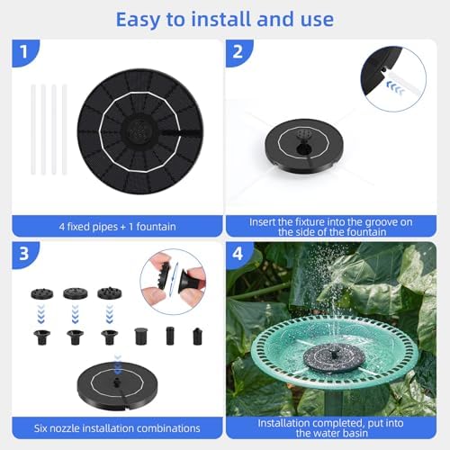Solar Fountain for Bird Bath with 6 Nozzles and 4 Holders