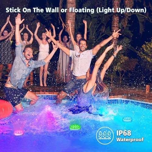 Rechargeable Submersible LED Pool Lights with Remote 16 Colors 2 Pack