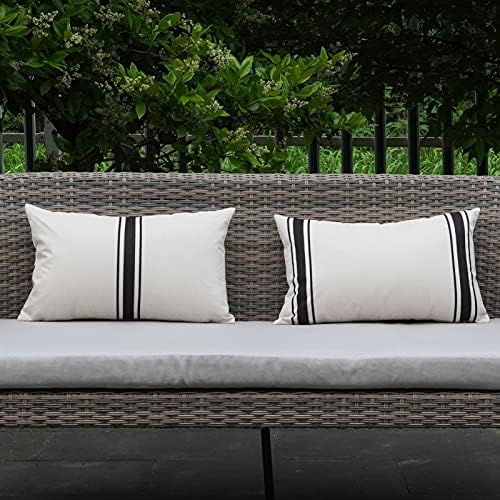 ONWAY Waterproof Outdoor Pillow Covers Set of 2 12x20 Black Striped and Beige