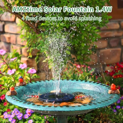 AMZtime 14W Solar Bird Bath Fountain with 4 Rods