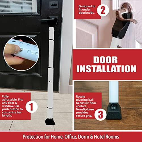 Dual Security Bar - Adjustable Length Door Jammer for Hinged and Sliding Doors Windows Home Travel Safety White