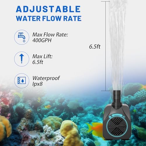 400GPH Ultra Quiet Fountain Pump with 65ft Lift