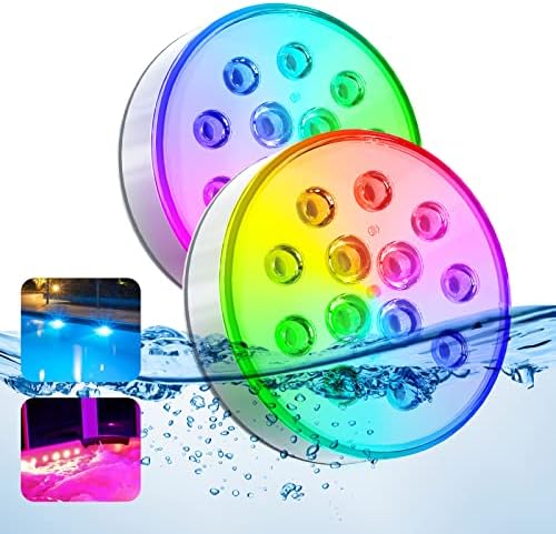 Rechargeable Submersible LED Pool Lights with Remote 16 Colors 2 Pack