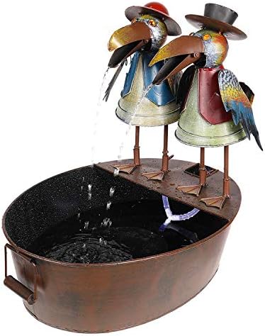 Alpine Corporation 20 Inch Rustic Metal Bird Water Fountain