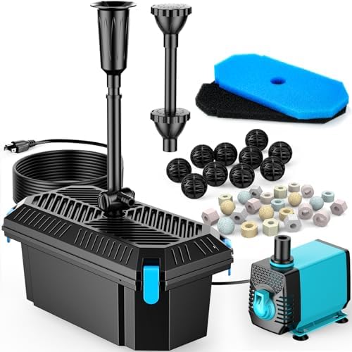 POPOSOAP Pond Filter with Pump Fountain Kit 660GPH Koi Pond Water Cleaner
