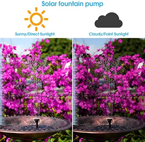 AISITIN Solar Fountain Pump with 1500mAh Battery and 6 Nozzles